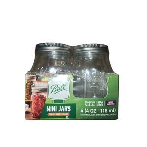 Ball 4 oz Mini Jars with 1 Piece Lid 4 Pack New In Box